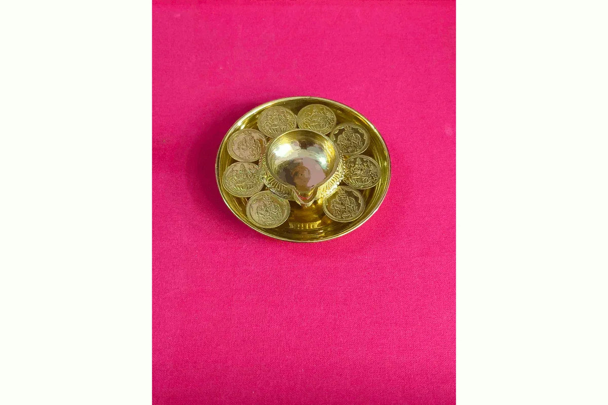 Kubera Diya Lakshmi Coins with Plate - Puja Celebrations