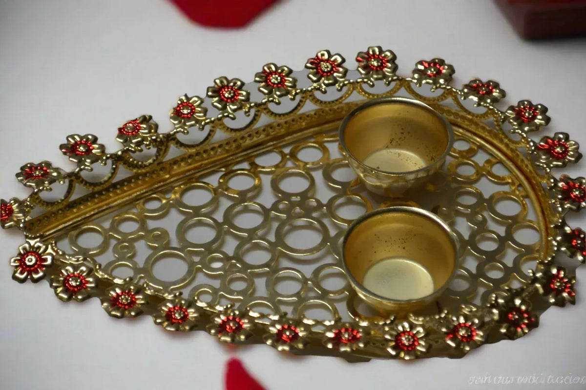 Plate with Kumkum Cups - Puja Celebrations
