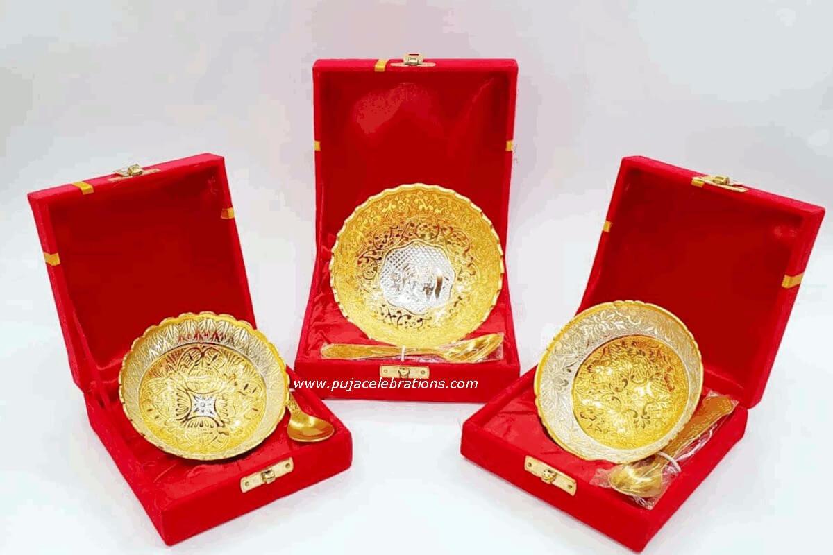Gold Silver Plated Bowl Set 4 inches, Indian Wedding Return Gifts for Guests