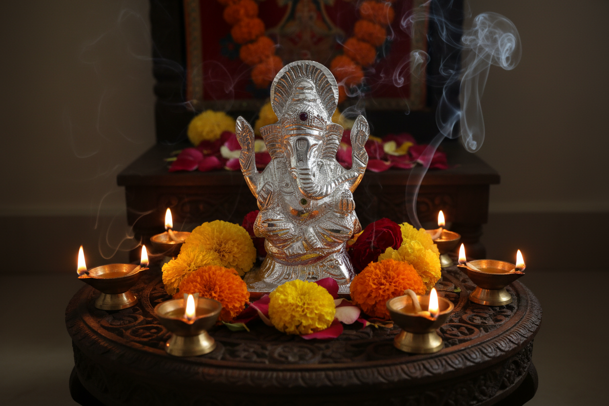 White Metal Lord Ganesha - Puja Celebrations