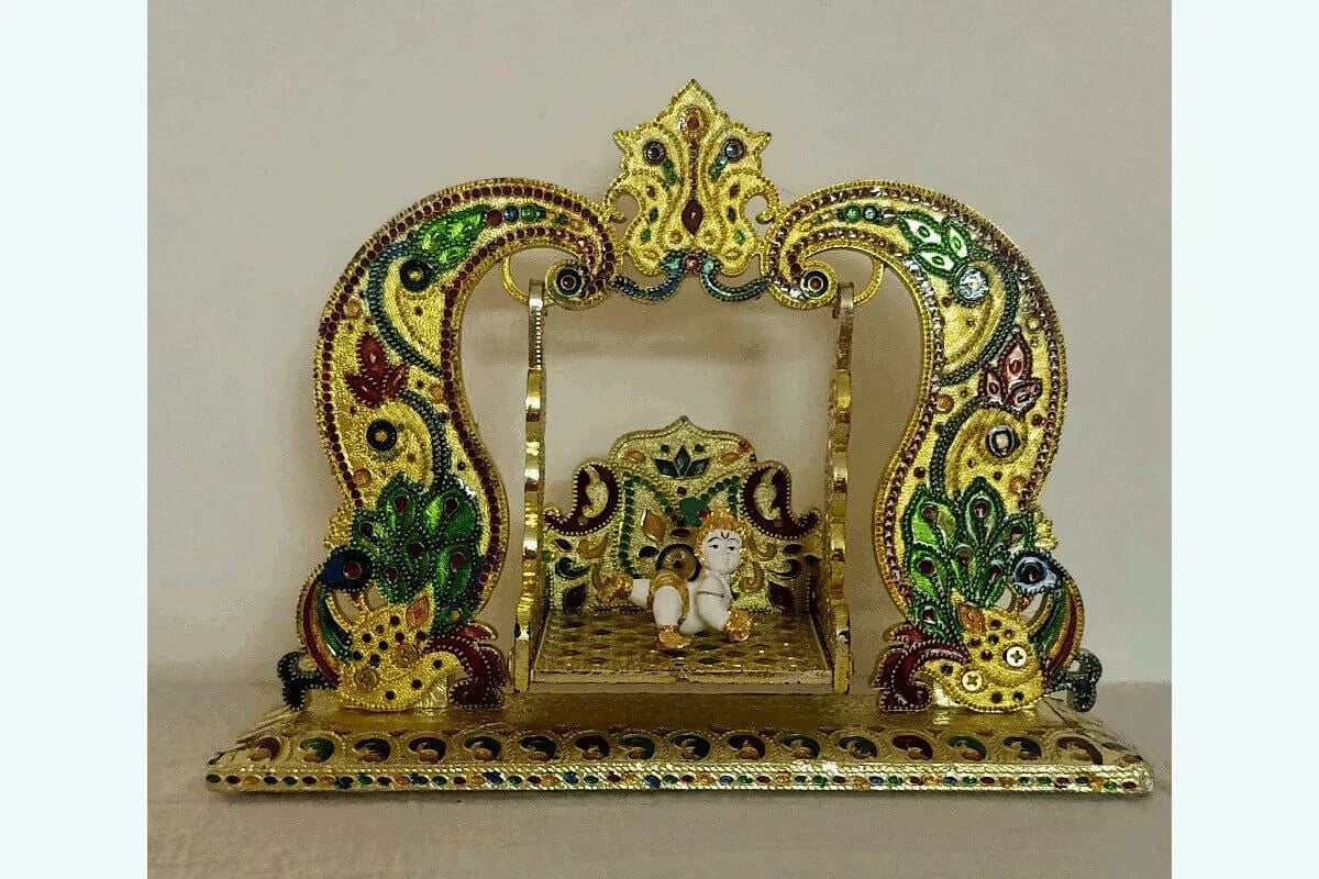 Wooden Meenakari Jhula with Ladoo Gopal - Puja Celebrations