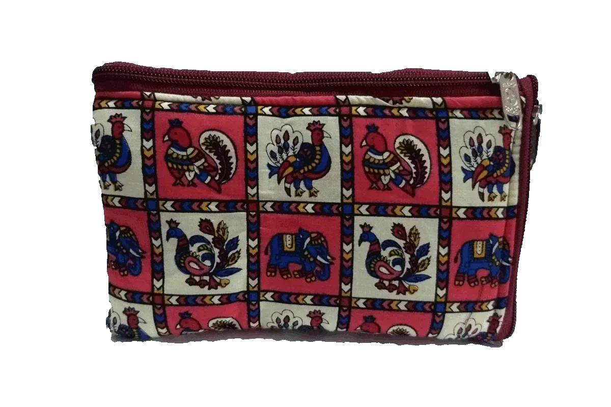 Kalamkari Side Zip Purse - Puja Celebrations