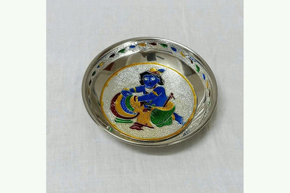 krishna Meenakari Steel Plate 5 inches - Puja Celebrations