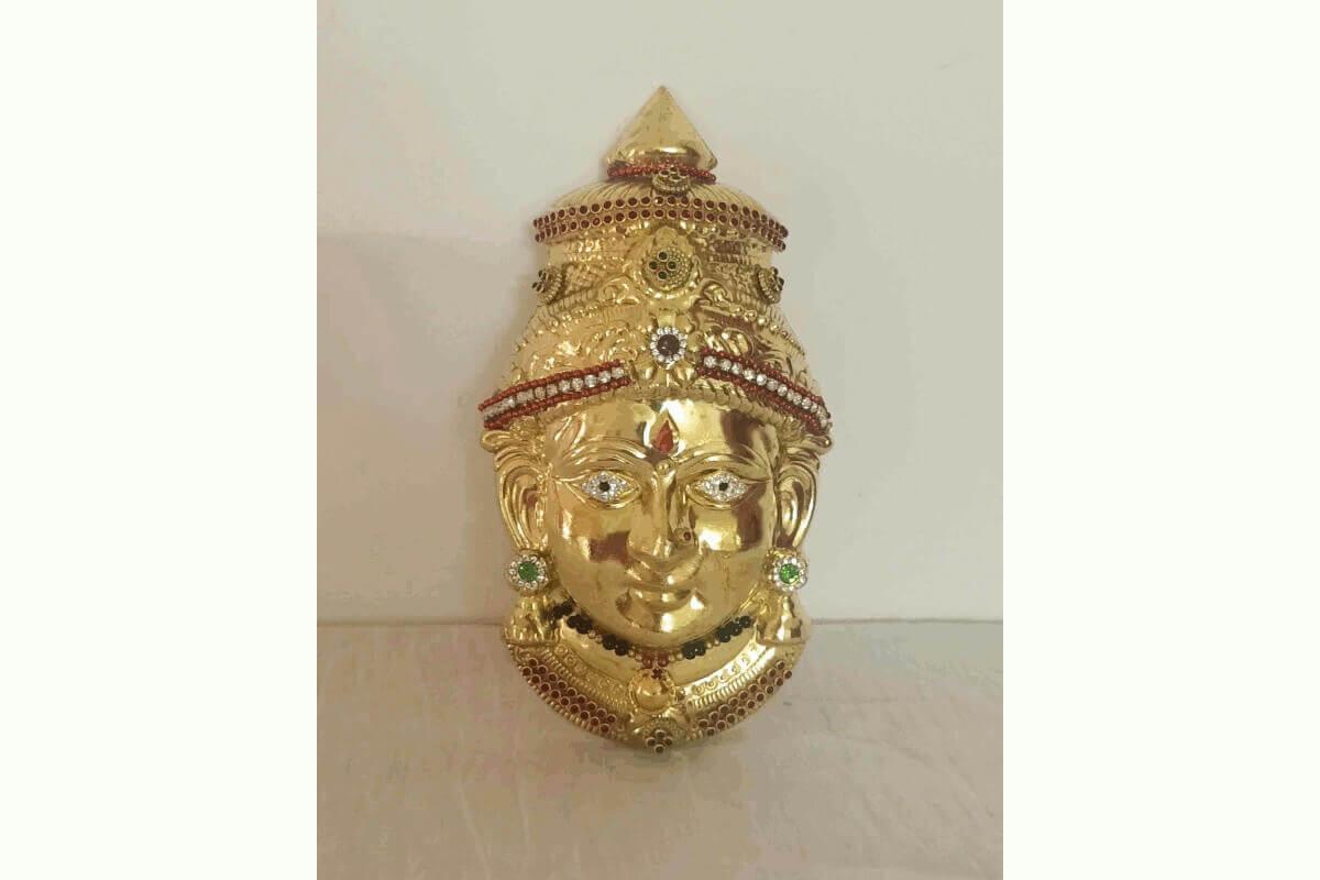 Brass Decorated Amman Devi Face - Puja Celebrations