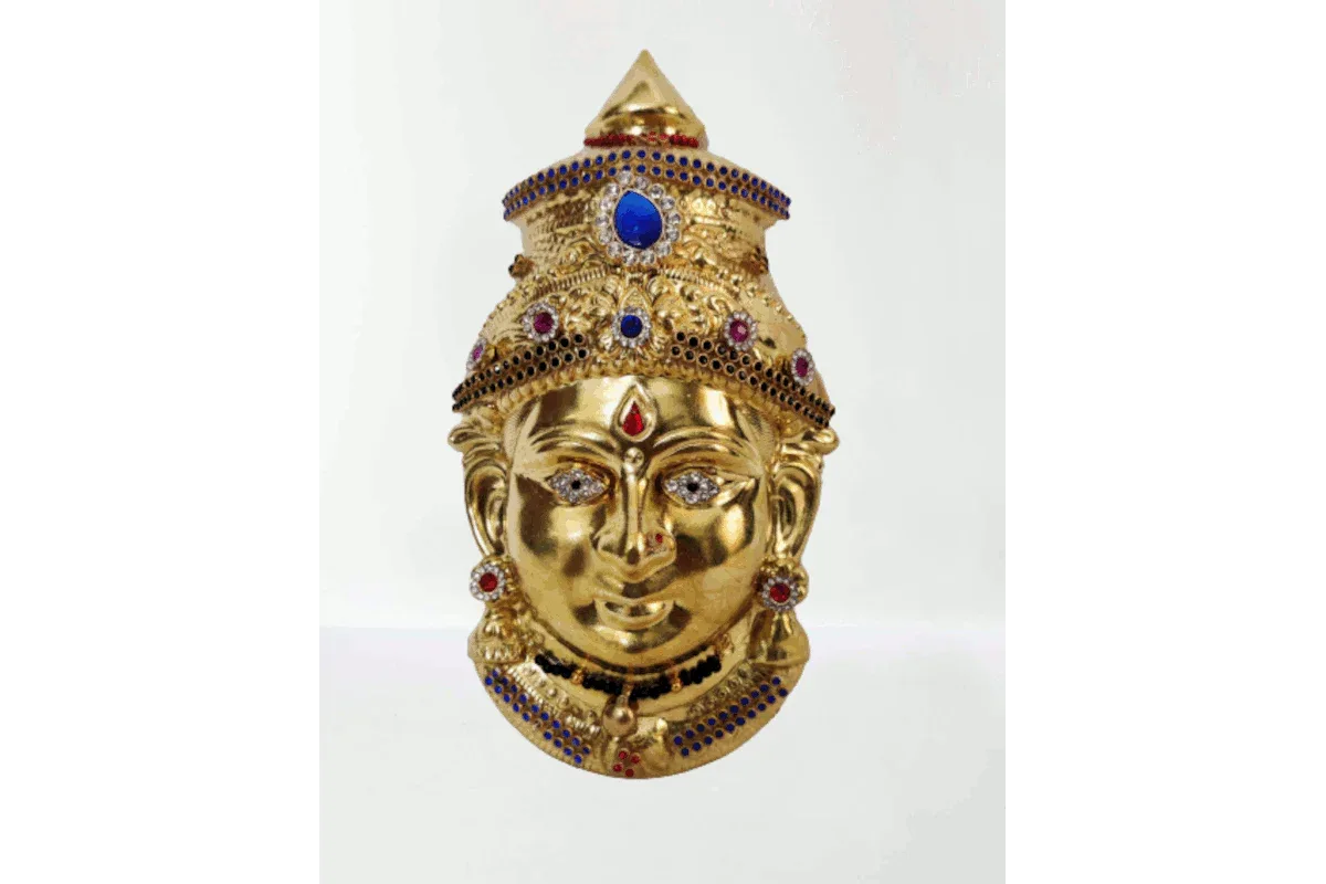 Brass Decorated Amman Devi Face - Puja Celebrations