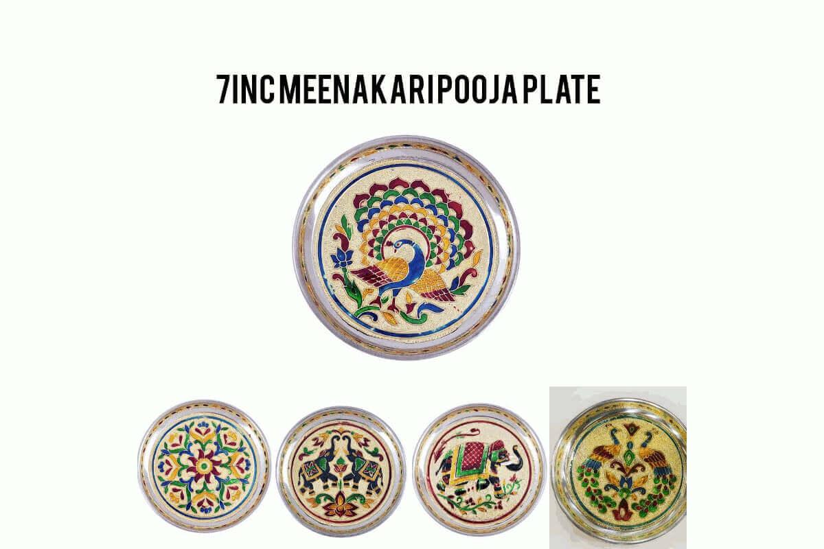 Meenakari Steel Plate  7 inch- Puja Celebrations