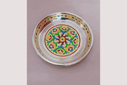 Floral Meenakari Steel Plate  9 inch- Puja Celebrations