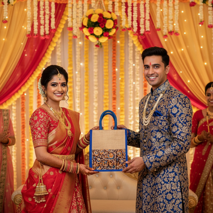 Traditional Kalamkari Print Jute Bag for Wedding Tambulam
