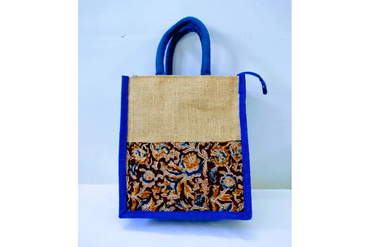 Multi-color Kalamkari Patchwork Jute Bag for Festive Occasions