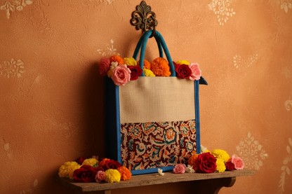 Handcrafted Kalamkari Jute Bag for Housewarming and Baby Shower Gifts