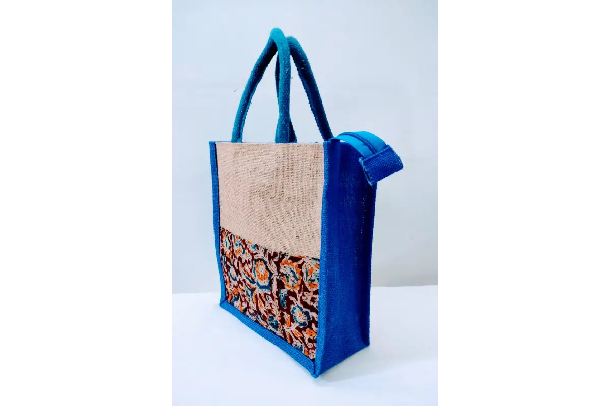 11x10 inch Mix Design Kalamkari Jute Bag with Sturdy Handles