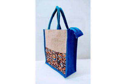 11x10 inch Mix Design Kalamkari Jute Bag with Sturdy Handles