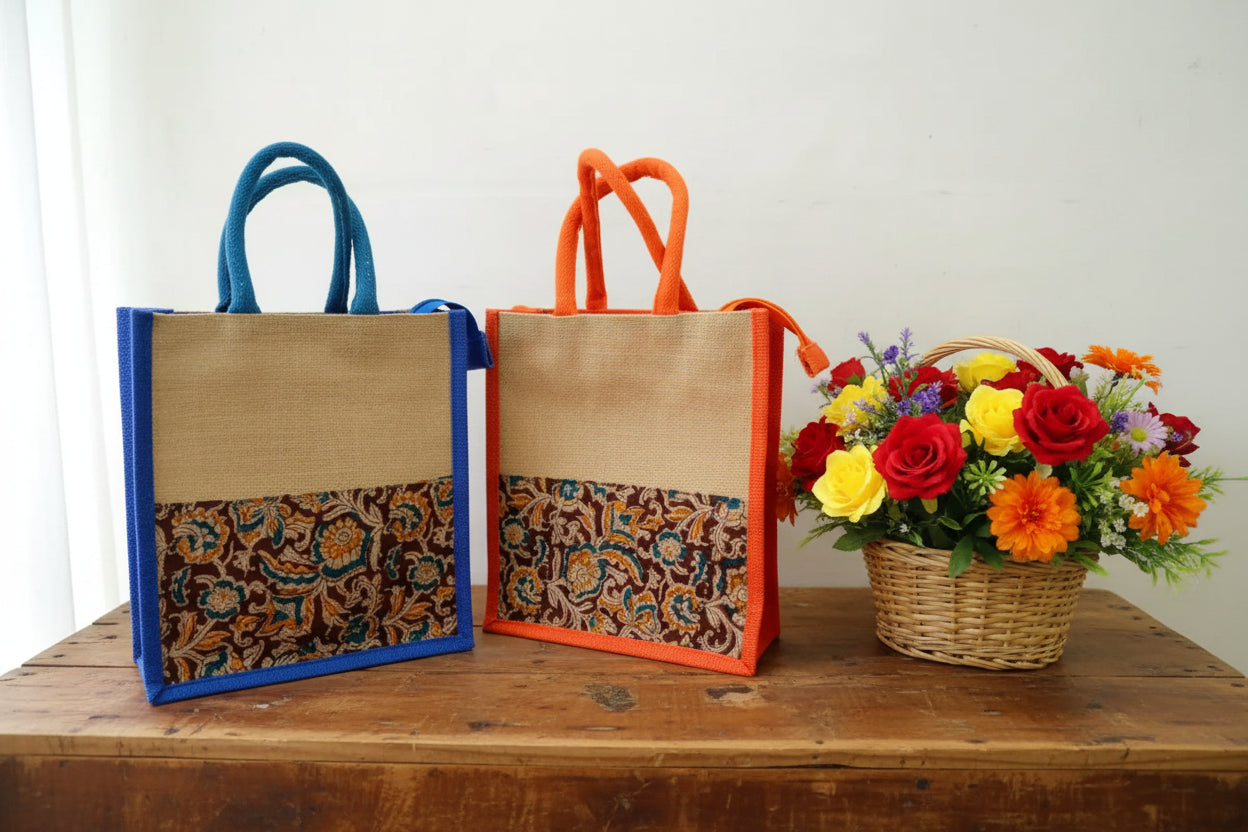 Eco-friendly Jute Return Gift Bag with Kalamkari Fabric Border