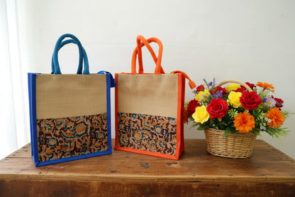 Eco-friendly Jute Return Gift Bag with Kalamkari Fabric Border