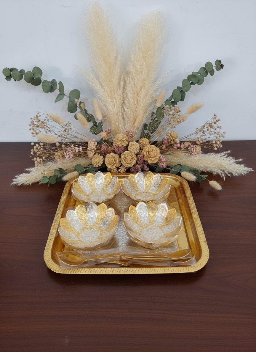 Bowl Gold Silver Tray Set