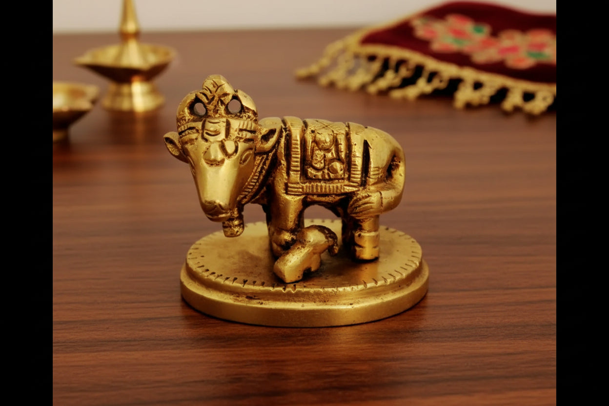 Kamadhenu Cow and Calf Brass Idol – Engagement Return Gift