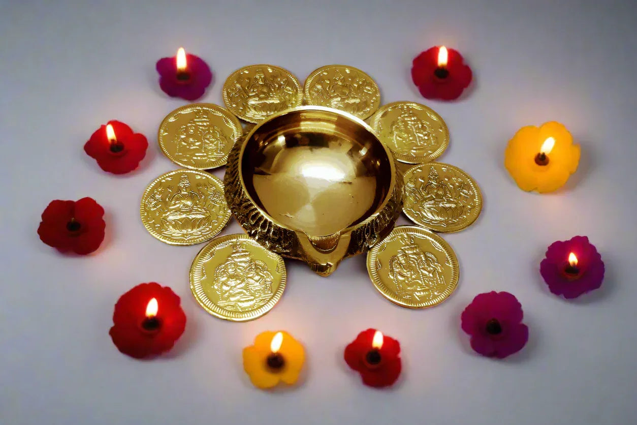 Kubera Diya With Lakshmi Kubera Coins - Puja Celebrations
