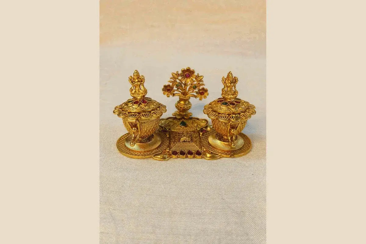 Brass Temple Offering Kumkum Box- Puja Celebrations