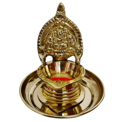 Brass Kamakshi Devi Diya with Plate - Puja Celebrations