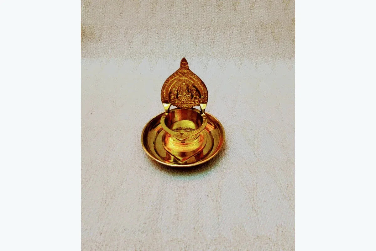 Brass Kamakshi Devi Diya with Plate - Puja Celebrations