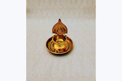 Brass Kamakshi Devi Diya with Plate - Puja Celebrations