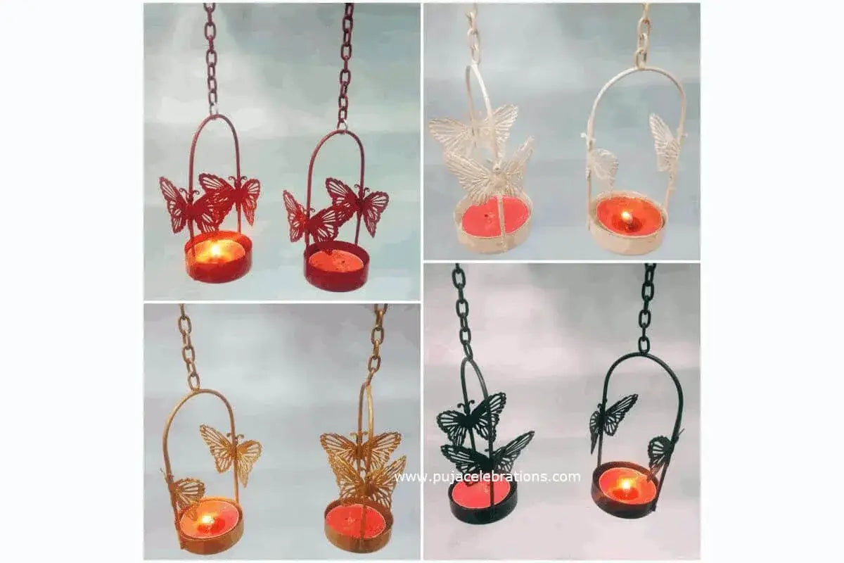 Butterfly tealight holder with ethnic desig