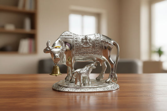 Cow and Calf Super Silver Big - Puja Celebrations