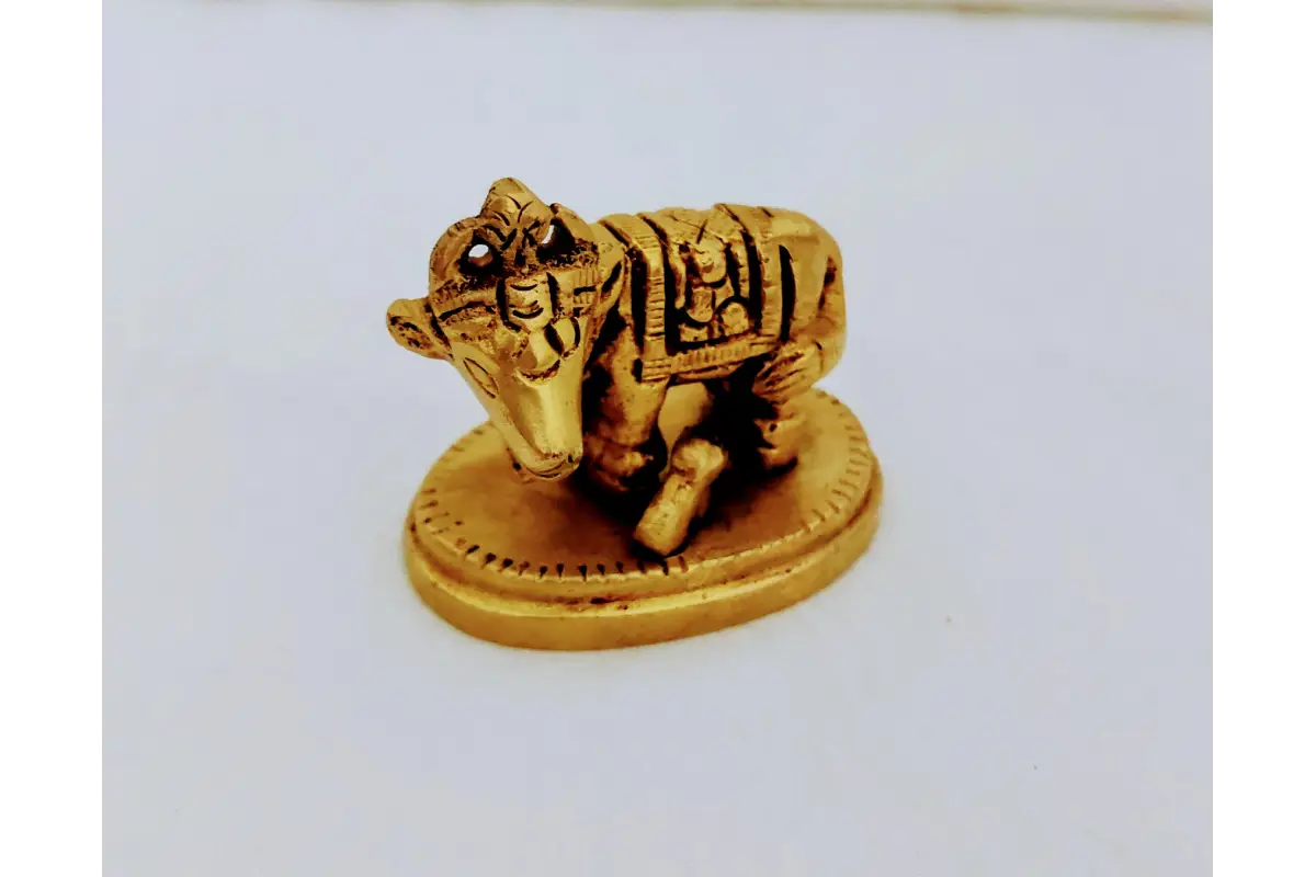 Small Brass Cow and Calf Statue for Varalakshmi Puja