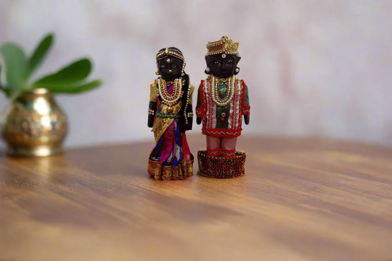 Decorated Wooden Marapachi Doll Pair - Puja Celebrations