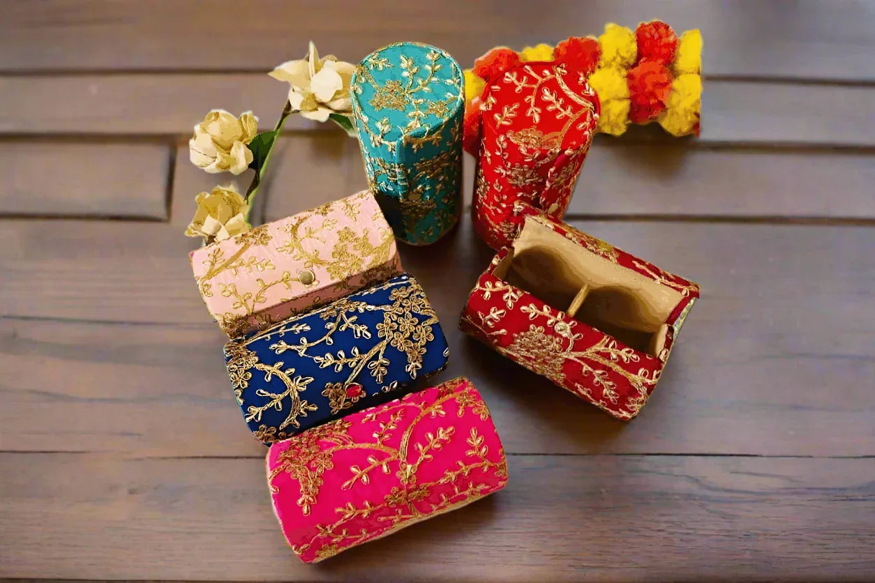 Embroidered Bangle Box Cylindrical - Puja Celebrations