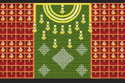 Indian Tradition Green Kollam and Marigold Flower Design Decoration Backdrop Cloth for Pooja Decoration