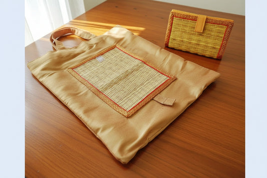 Foldable Korai Raw Silk Bag - Puja Celebrations