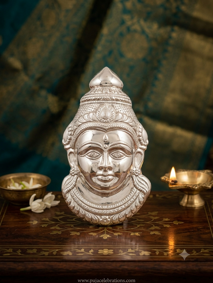 German Silver Goddess Gowri Face for Puja & Festivals (Ammavaru Mukham)