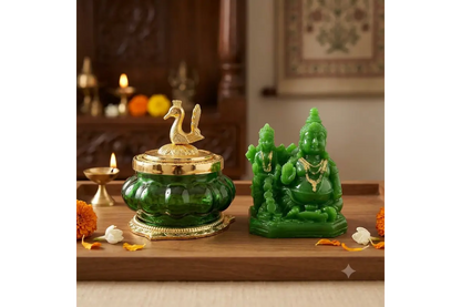 Kubera Lakshmi Pot & Green Statue