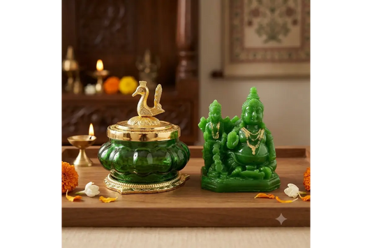 Kubera Lakshmi Pot & Green Statue