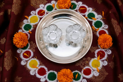German Silver Puja Thali Set – Traditional Puja Plate with Diya & Accessories