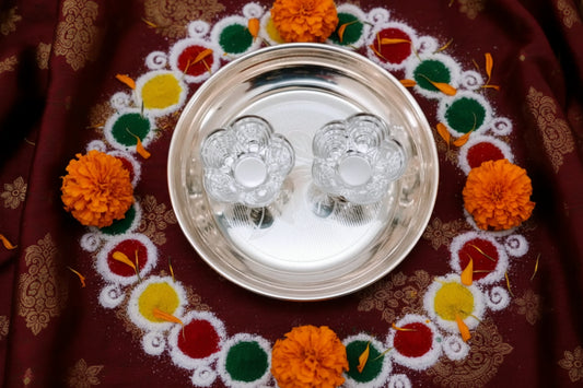 German Silver Puja Thali Set – Traditional Puja Plate with Diya & Accessories