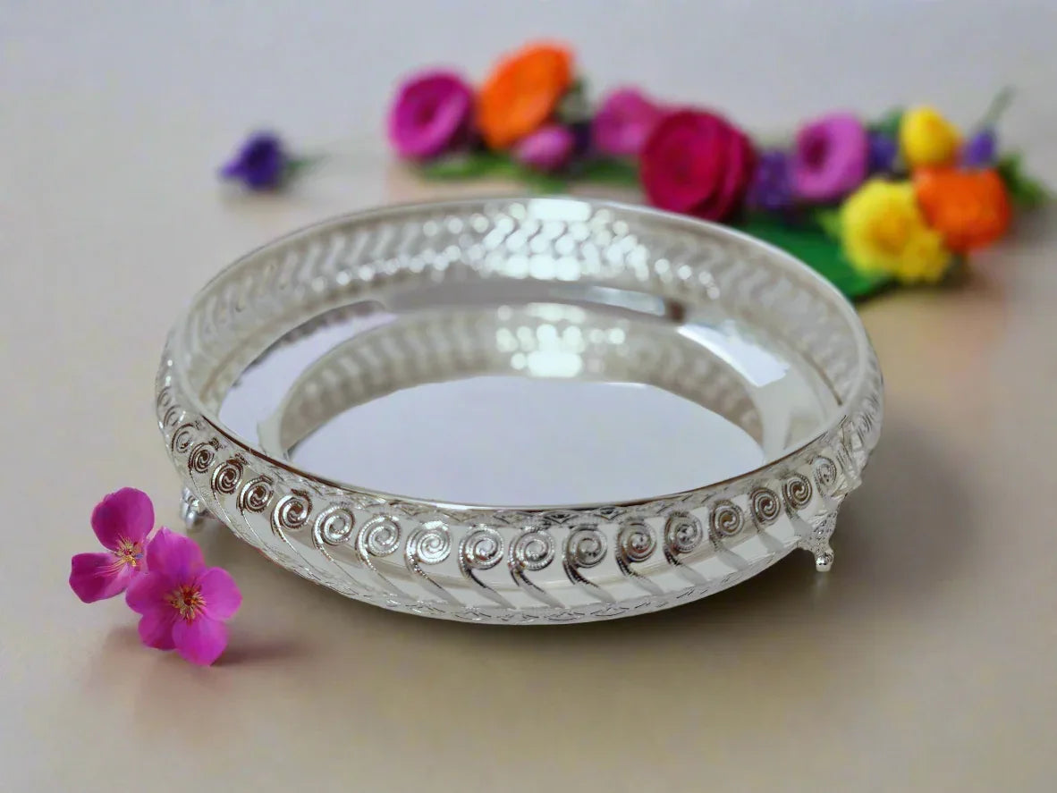White Metal Pooja Tray - Puja Celebrations