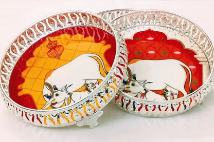 German Silver Pichwai Tray for Premium Wedding Return Favors