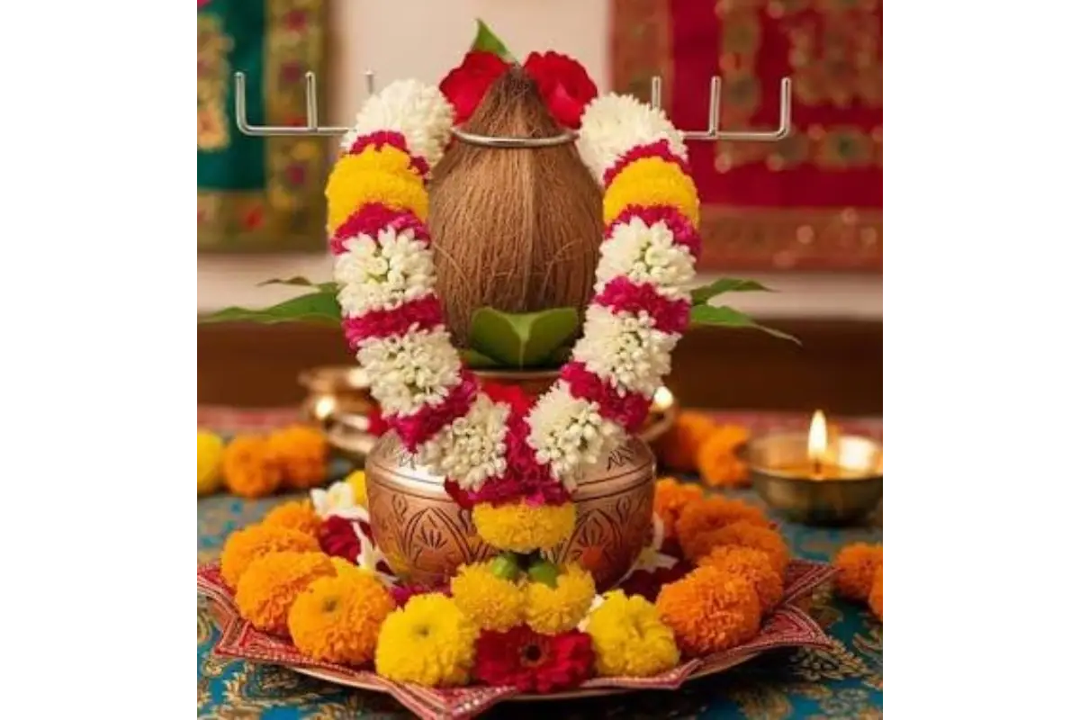 Easy to assemble portable metal backdrop stand for Varalakshmi Vratham and Navaratri - Puja Celebration