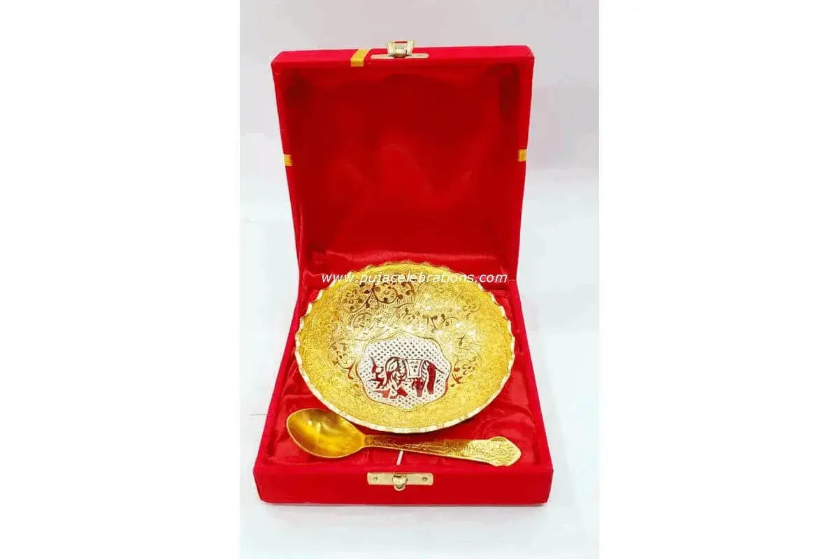 Gold Silver Plated Bowl Set in Red Velvet Box for Baby Shower Return Gift