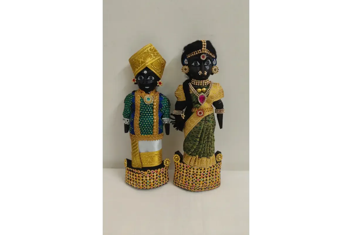 Decorated Wooden Marapachi Doll Pair - Puja Celebrations