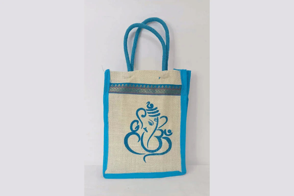 Printed Brocade Jute Bag Ganesha 10 x inches - Main Image