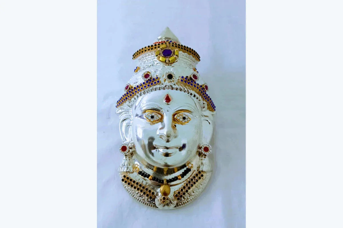 German Silver Decorated Amman Devi Face - Puja Celebrations