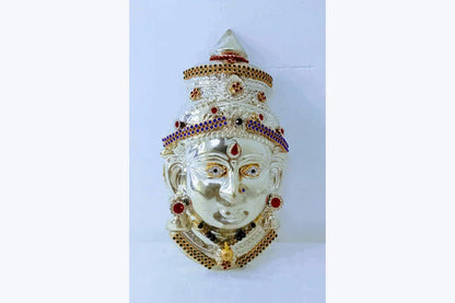 German Silver Decorated Amman Devi Face - Puja Celebrations