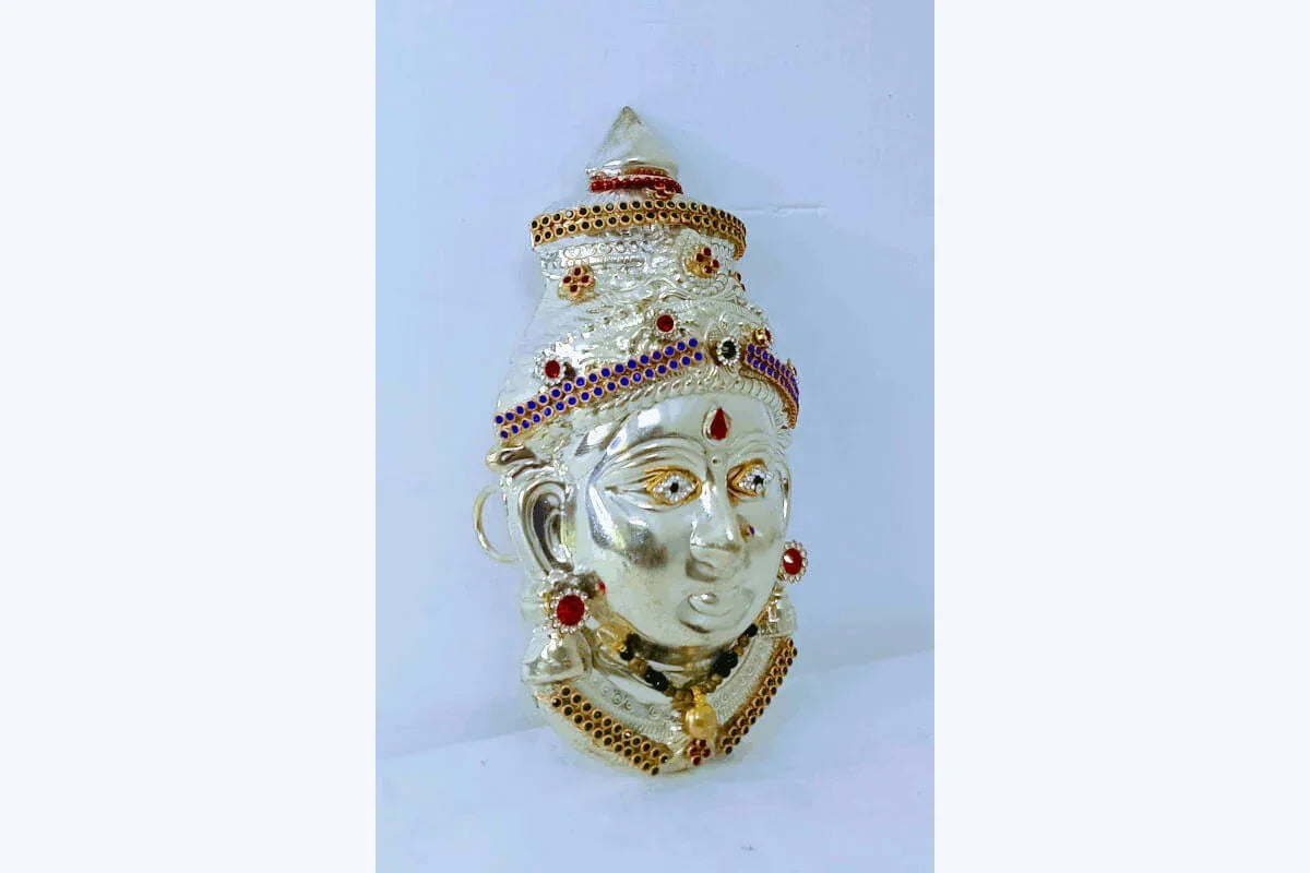 German Silver Decorated Amman Devi Face - Puja Celebrations