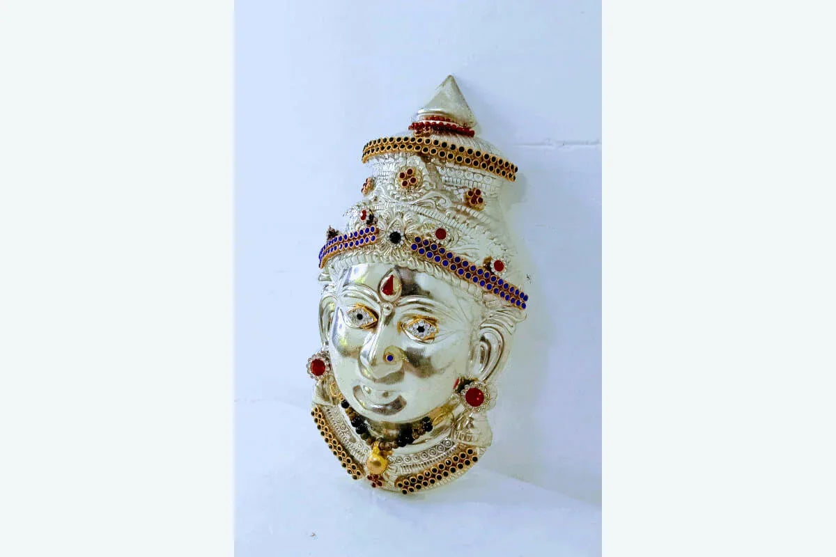 German Silver Decorated Amman Devi Face - Puja Celebrations
