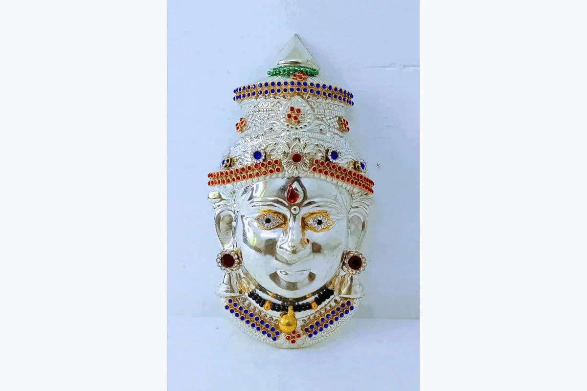 German Silver Decorated Amman Devi Face - Puja Celebrations
