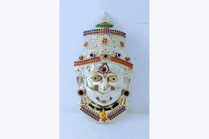 German Silver Decorated Amman Devi Face - Puja Celebrations