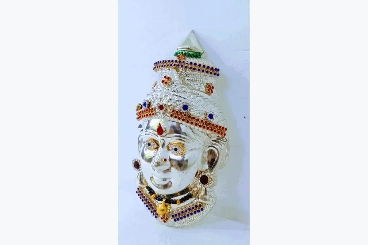 German Silver Decorated Amman Devi Face - Puja Celebrations